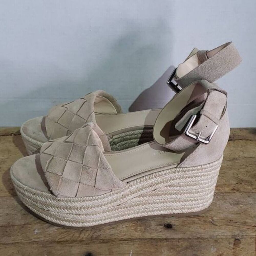 Marc Fisher Womens Tan Suede Varin Espadrille Ankle Strap Wedge Sandal Size 9.5